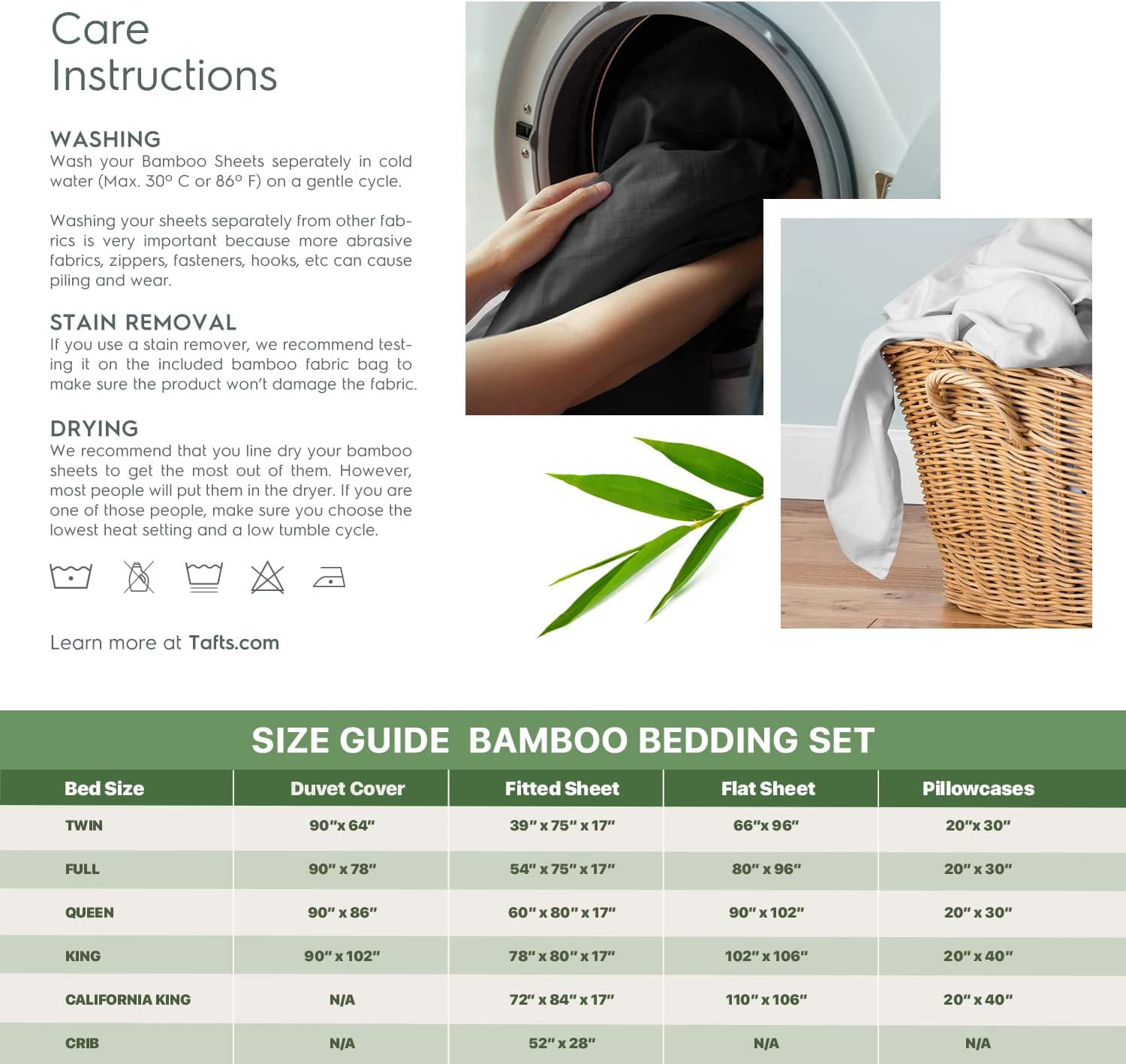 TAFTS Bamboo Sheets Twin Size - 100% Pure Bamboo Viscose Sheet Set