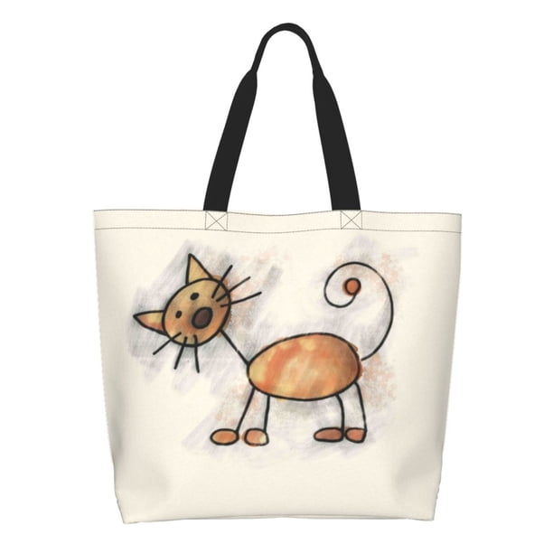Balery Brown Cat Cartoon Bolsa Tote Estilo Estético con Cremalleras, Bolsa de Hombro, Bolsa de Compras Grande y Plegable