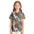 thumbnail image 5 of Kids Girls Short Sleeve Polo Shirt, Tree Leaf Camo Printed Polyester Top, Casual Outdoor Daily Wear Children Collared T-Shirt,Coffee,150, 5 of 7