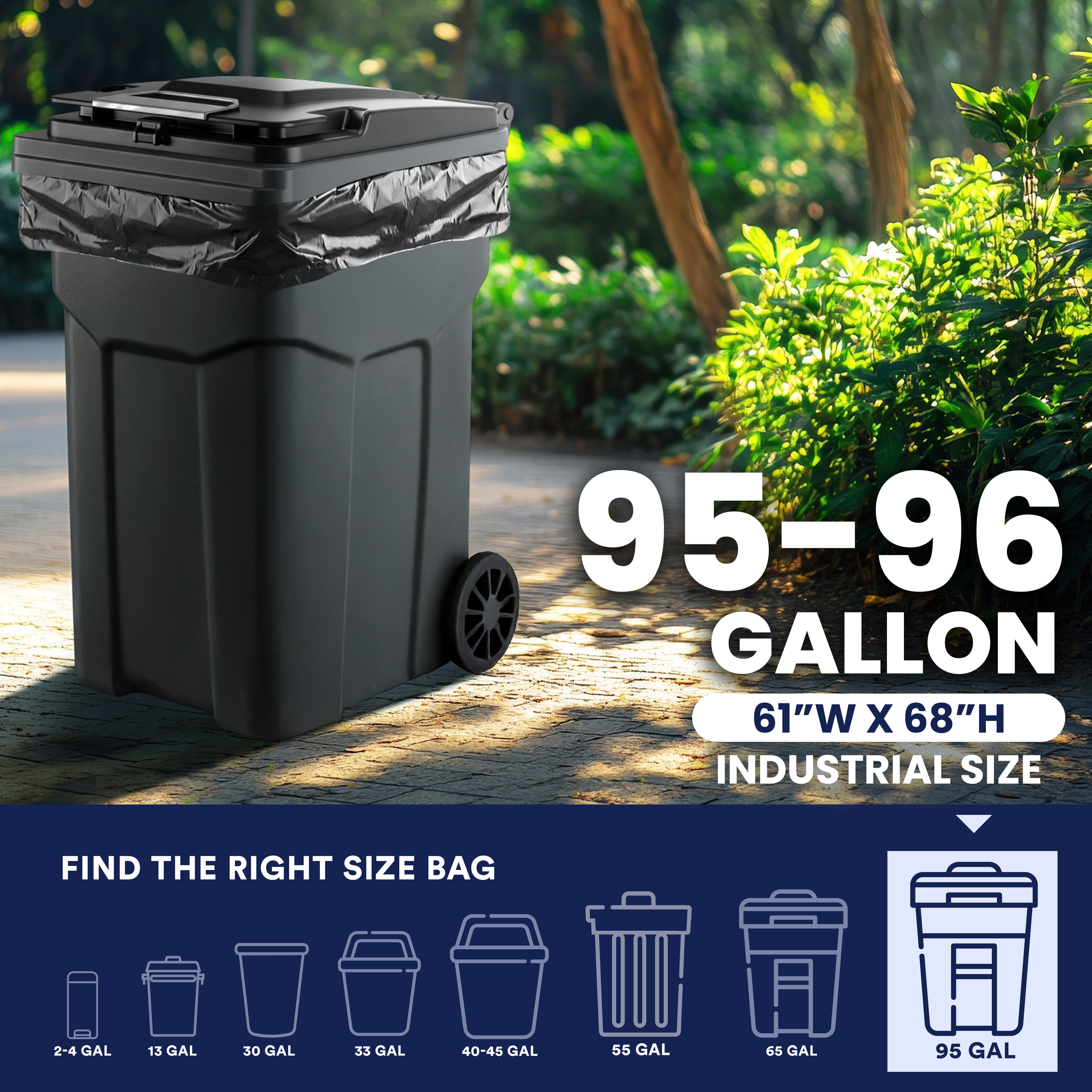 Plasticplace 95-96 Gallon Garbage Can Liners │ 3 Mil │ Black Heavy Duty Trash Bags │ 61" x 68" (25 Count)