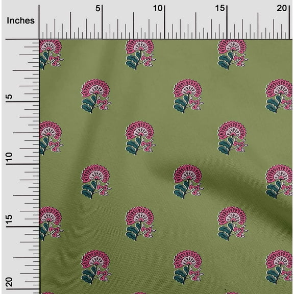 oneOone Organic Cotton Poplin Twill Fabric Leaves & Floral Block Print Fabric BTY 42 Inch Wide