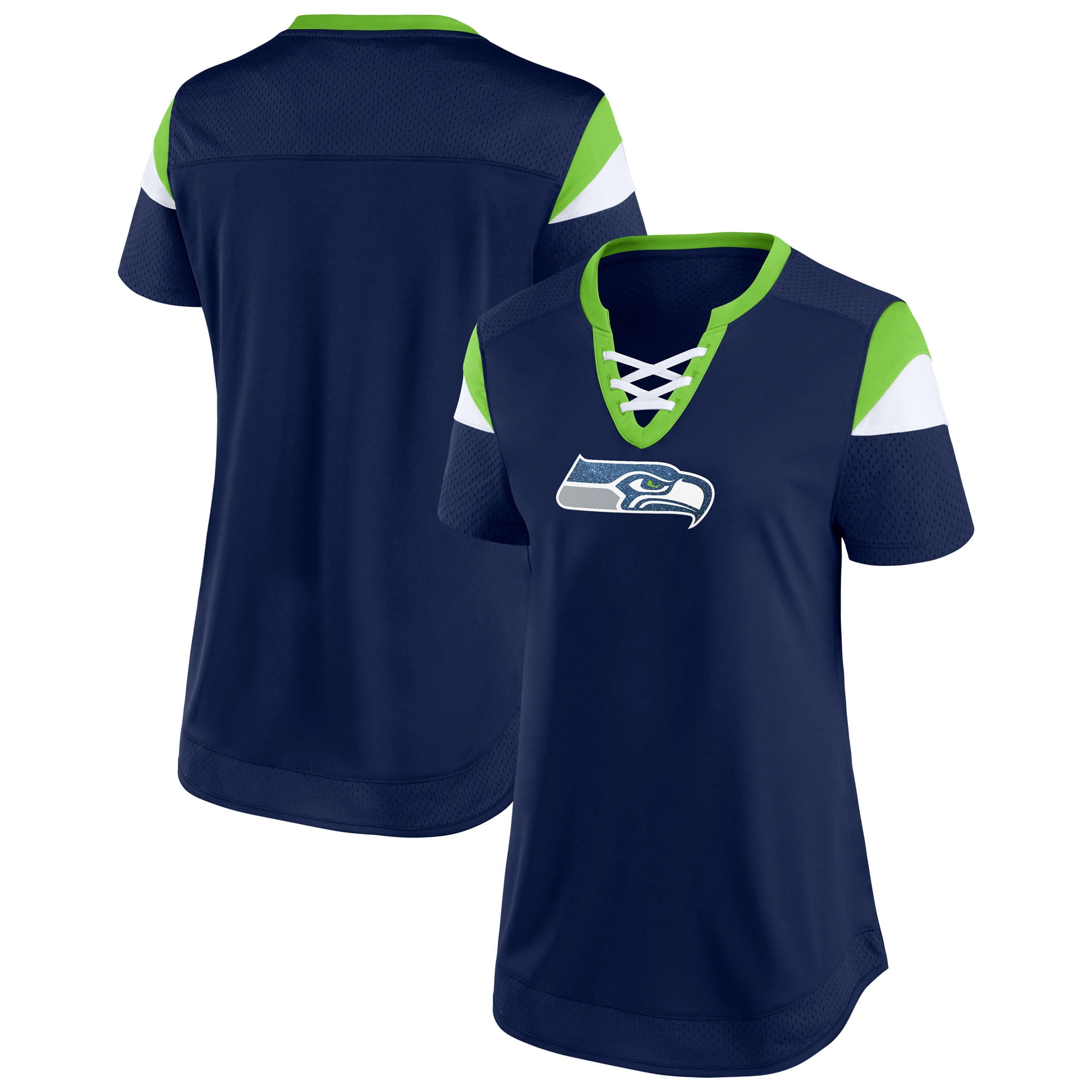 Women's Fanatics College Navy Seattle Seahawks Athena Draft Me Lace-Up T-Shirt