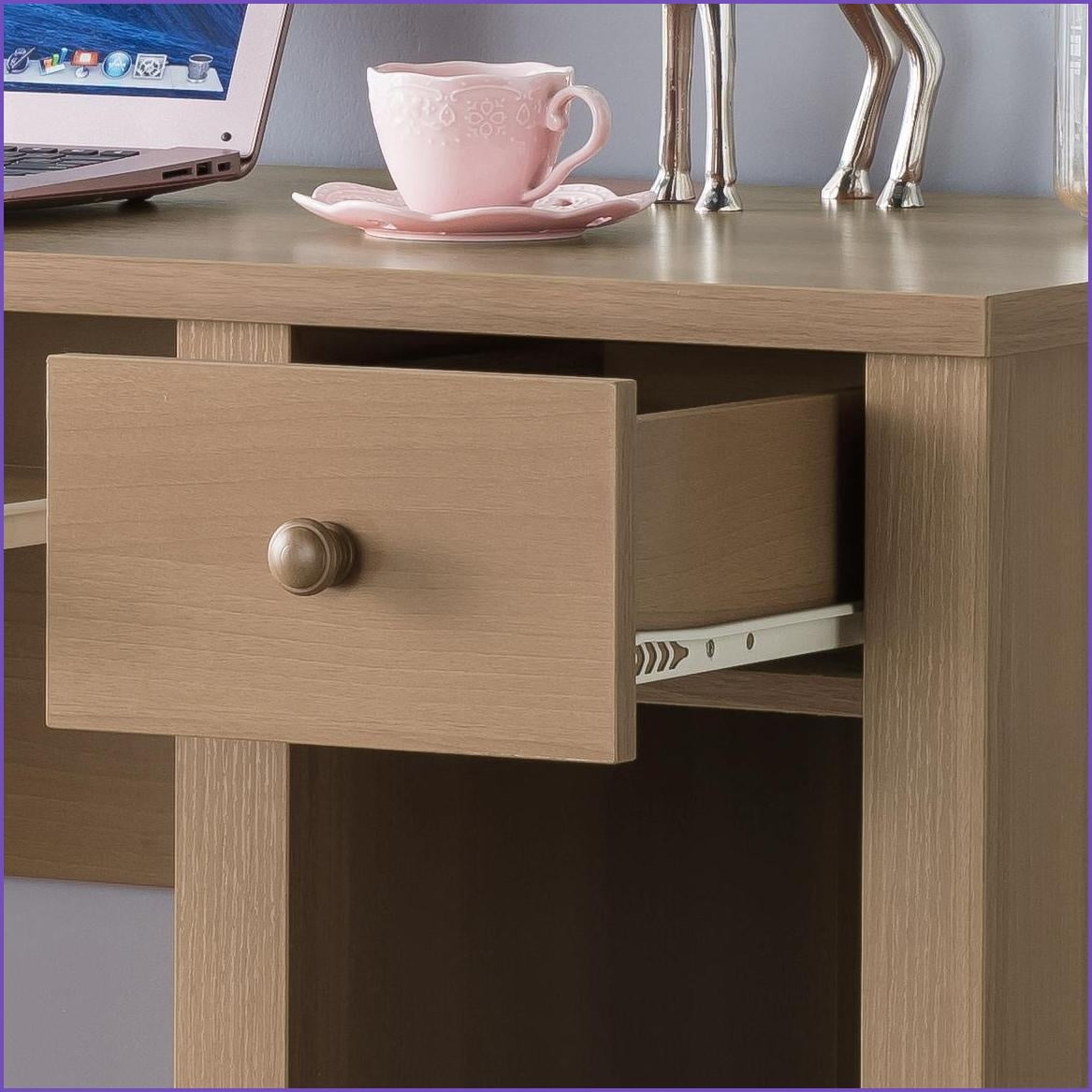 Desks, 39”W Compact Home Office Writing Desk with Drawer & Keyboard Tray | Beige Brown | Particle Board+MDF