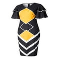 thumbnail image 3 of Femmes Bodycon Crayon Robe Imprimé Manches Évasées Élégant Couture Bureau Robe Cocktail Party Clubwear, 3 of 6