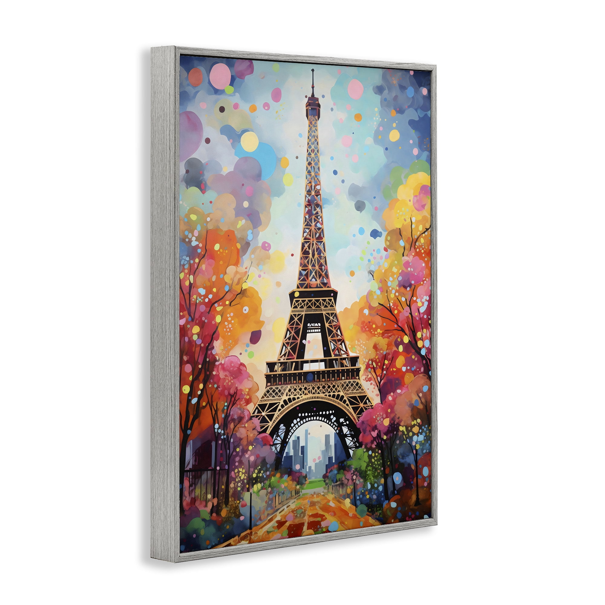 Stupell Industries Eiffel Tower with Colorful Trees Gray Framed Giclee Art, design by Creative Studio