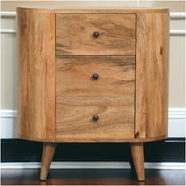 JERFIT 3-Drawer Mango Wood Storage Cabinet with Nordic Legs, Solid Wood Mini Chest, Oak Finish Brown Nightstand for Bedroom, Living Room