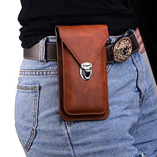Soft Leather 2 Pouches Phone Bag, EpicGadget Vertical Belt Waist Pouch Bag Belt Loops Belt Clip