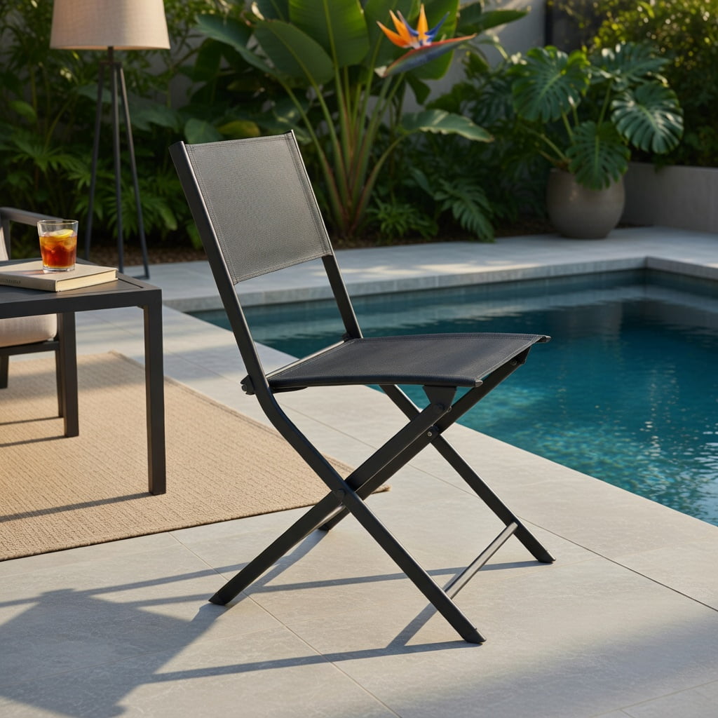 Hommoo 4-Pack Foldable Outdoor Patio Chairs, Steel Frame & Textilene, Lightweight Camping Chairs for Backyard, Beach, Picnic, and Party Seating, Black