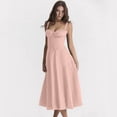 thumbnail image 4 of Robes Boho Corset Midi d'Été pour Femmes, Bretelles Spaghetti Décontractées, Robe à Lacets, Robe de Plage Fluide, Rose P, 4 of 7