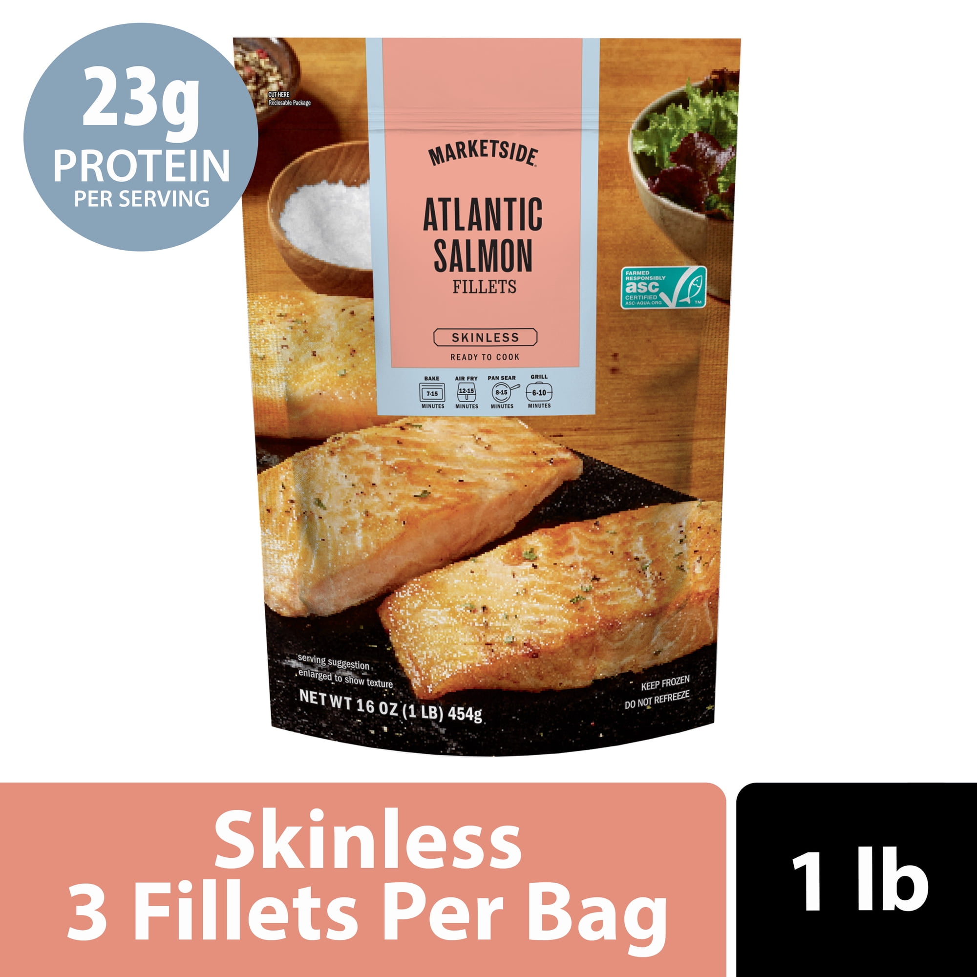 Marketside Skinless Atlantic Salmon Portions, 1 lb Bag (Frozen)