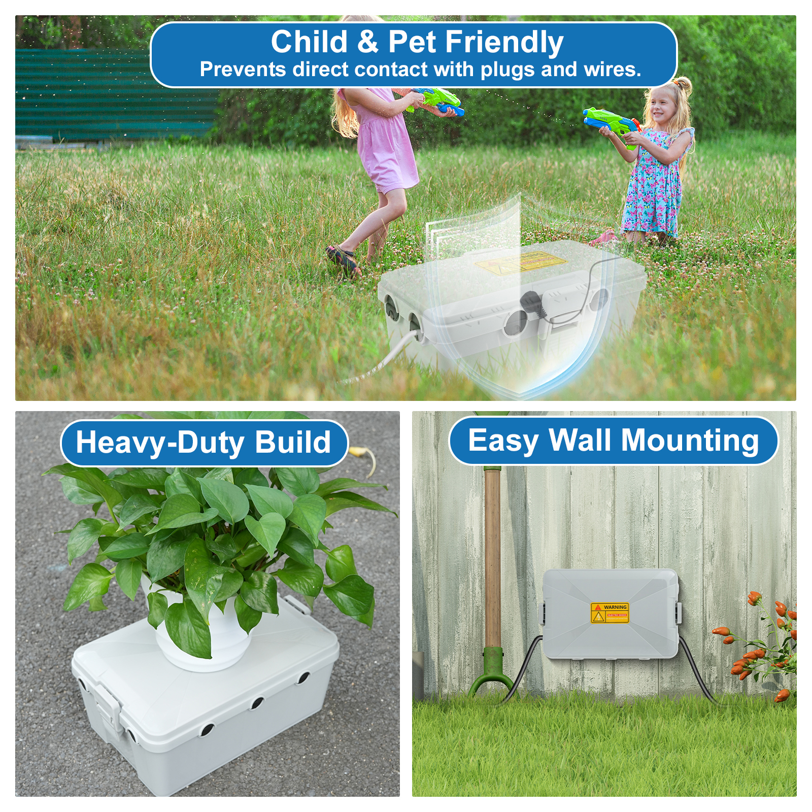 Greencycle Large Outdoor Electrical Box Waterproof (12.5 x 8.5 x 5”), IP54 Weatherproof Extension Cord Cover, Protect Power Strip,Timer Outlet Plug, Holiday Light,Gray,1PCS