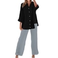 thumbnail image 5 of Pyhlmscde Womens Daily Casual Solid Long Sleeve Shirt Tops Pockets Pants Shirt Trousers Set, Lounge Sets for Women, Two Piece Sets for Women Black L, 5 of 5