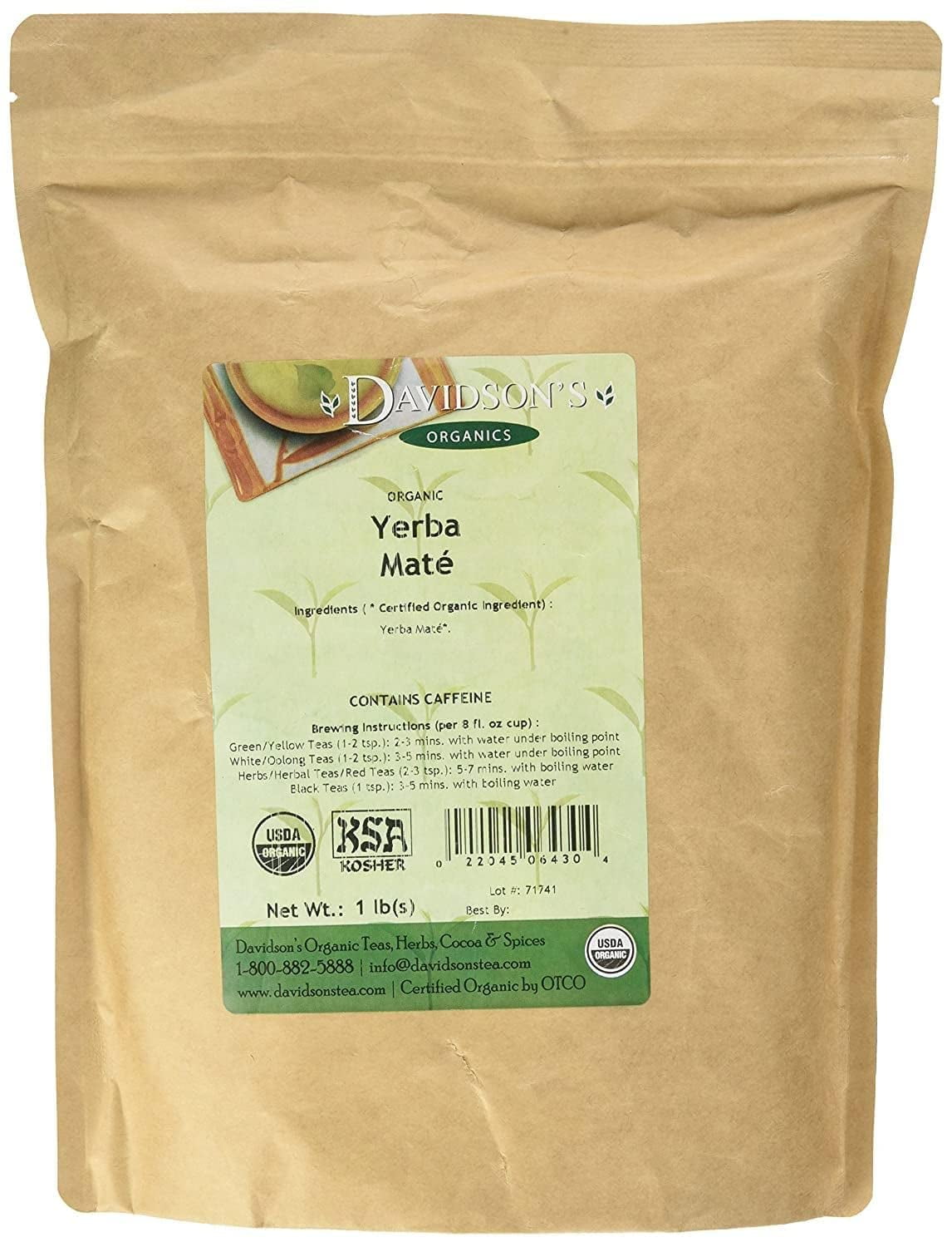 Davidson's Organics, Yerba Mate, Loose Leaf Tea, 16-Ounce Bag
