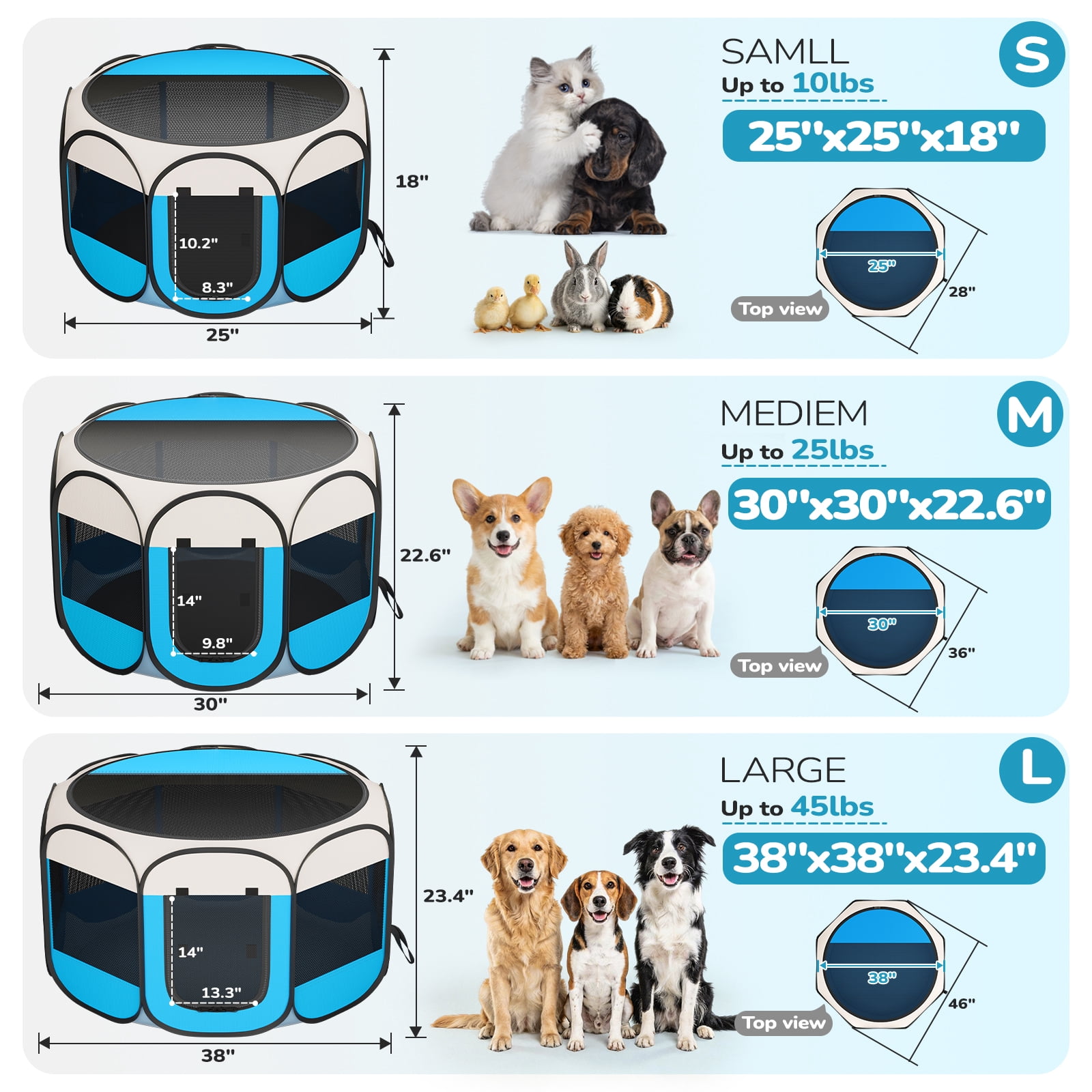 BEBANG Dog Playpen Indoor/Outdoor, Oxford Fabric & Breathable Mesh, Puppy Playpens Pet Exercise for Small/Large Dogs, Cats, Rabbits, Hamsters (L)
