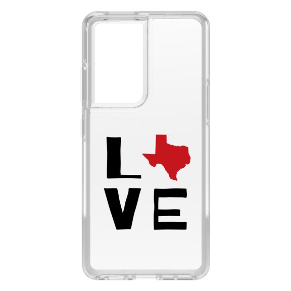 DistinctInk Clear Shockproof Hybrid Case for Galaxy S21 ULTRA 5G (6.8" Screen) - TPU Bumper Acrylic Back Tempered Glass Screen Protector - Texas - Love Black & Red
