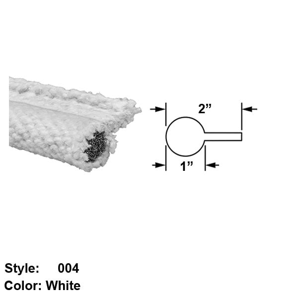 Ultra High Temperature Chemical Resistant Flange Mount Rope Edge Seal, Style 004 O'all Wd. 2