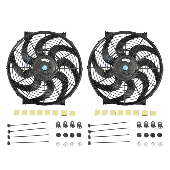 2X 14" inch Universal Slim Fan Push Pull Electric Radiator Cooling 12V Mount Kit