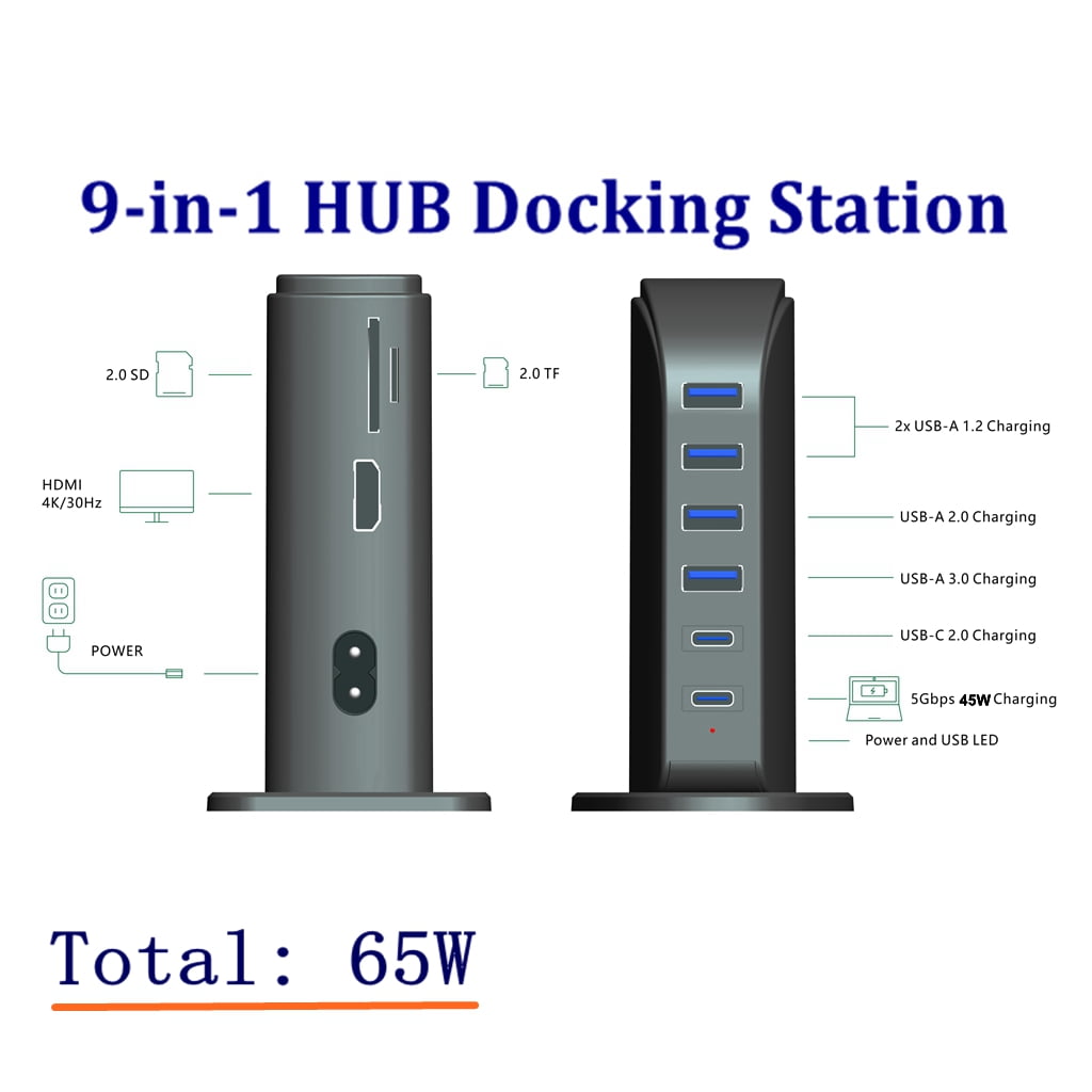 Qhkie USB Charging Station for Multiple Devices, 4 USB Ports Multiport Charger Tower, Compatible with Smartphones, Tablets and Other USB Devices (Black)