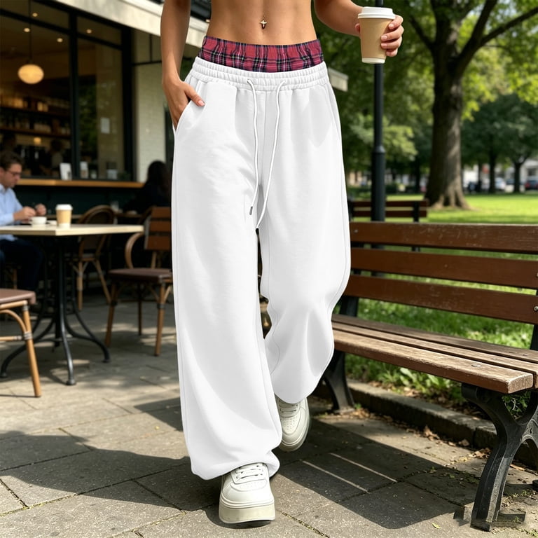 Smsaxvxz Fleece Wide Leg Sweatpants for Women Baggy Casual