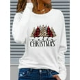 thumbnail image 6 of Women's Christmas Graphic Print Long Sleeve Crew Neck T-Shirt - Leopard & Plaid Holiday Design with Merry Christmas Text, Cozy Casual Winter Top for Autumn & Winte, 6 of 8