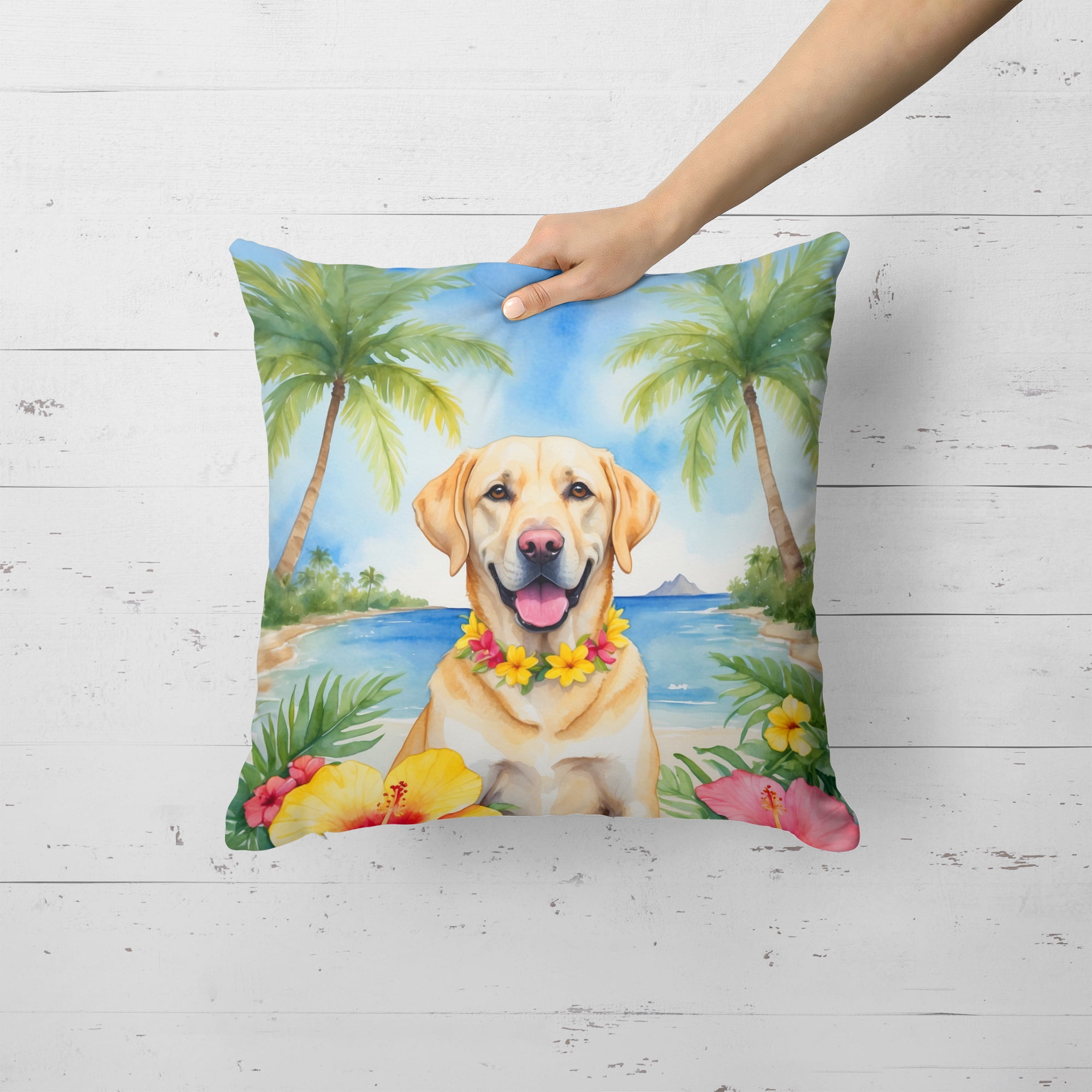 Yellow Labrador Retriever Luau Throw Pillow 18 in x 18 in