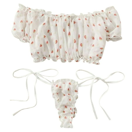 

Women Underwear Seamless Embroidery Pajamas Lingerie Bra Lace Bowknot Strapless Thong Set Sleepwear Lingerie