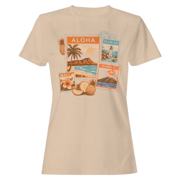 Smartprints Aloha Hawaii Vintage Postcard Women's T-Shirt Natural, Cotton, S