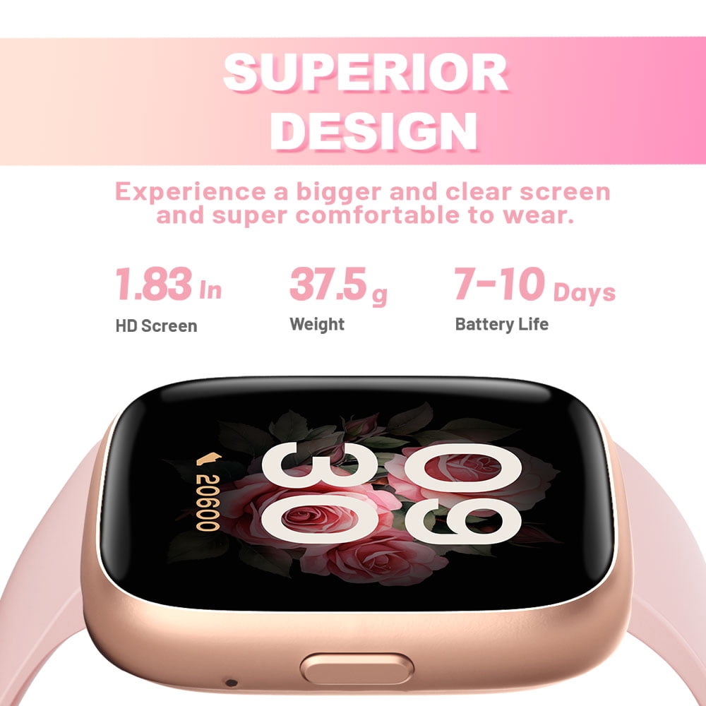 TOOBUR Smart Watch for Women, 1.83" Fitness Tracker Watch with Step Tracker/Pedometer/Sleep, IP68 Waterproof Smartwatch Calls Compatible iOS Android Pink
