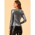 thumbnail image 3 of Camisa de manga larga para mujer, brillante, brillante, de fiesta, metálico brillante Negro Plata S, 3 of 6