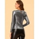 thumbnail image 3 of Camisa de manga larga para mujer, brillante, brillante, de fiesta, metálico brillante Negro Plata S, 3 of 6