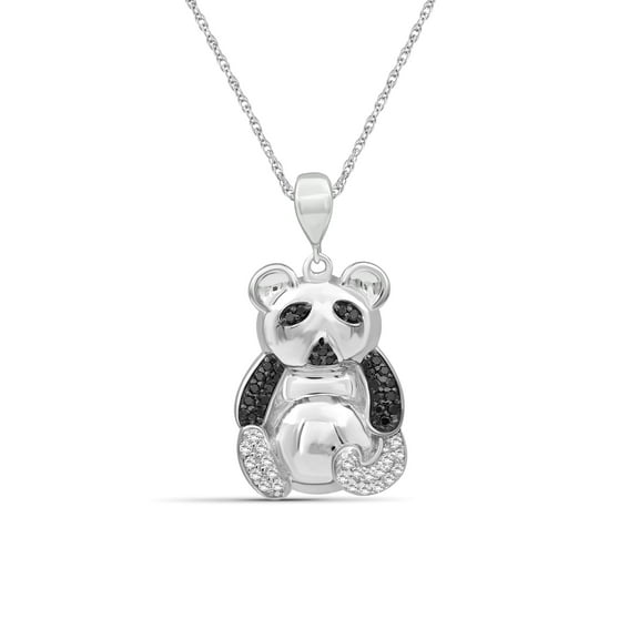 Diamond Panda Necklace Halloween Jewelry – Accent Black and White Diamond Halloween Necklace – Sterling Silver Rope Chain with Panda Pendant – Witchy Jewelry for Women by JewelersClub