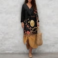 thumbnail image 4 of DISNIMO Flower Moon Printed Maxi Dresses for Women Loose V Neck Dress Lightweight 3/4 Sleeve Midi Dress Fashion Long Shift Dresses, L, 4 of 6