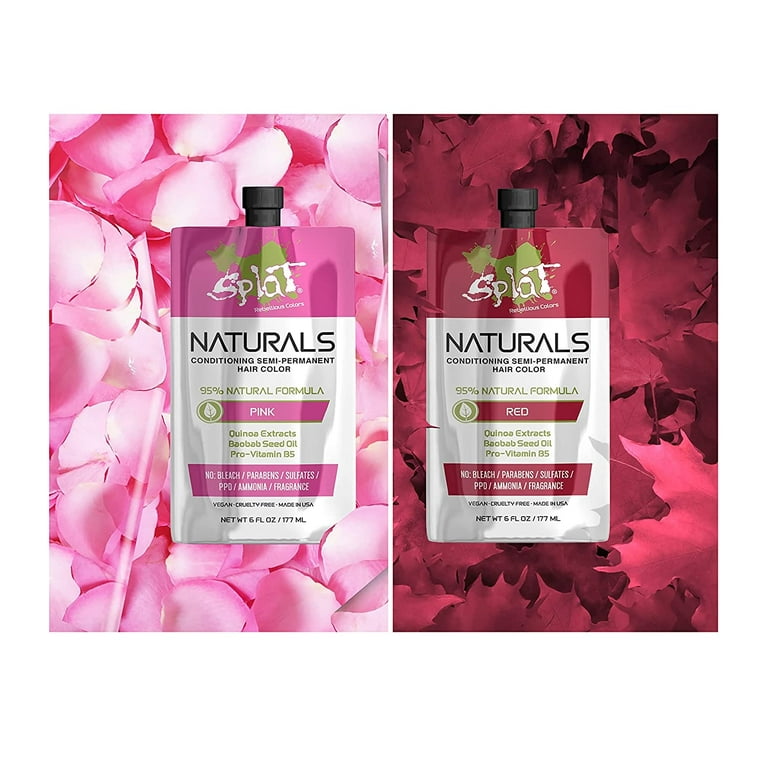 Splat Naturals, Semi-Permanent Pink Hair Dye : 100% Vegan, Cruelty-Free, No  Bleach Required, Free of Ammonia, PPD, Parabens & Sulfates - 6 Oz