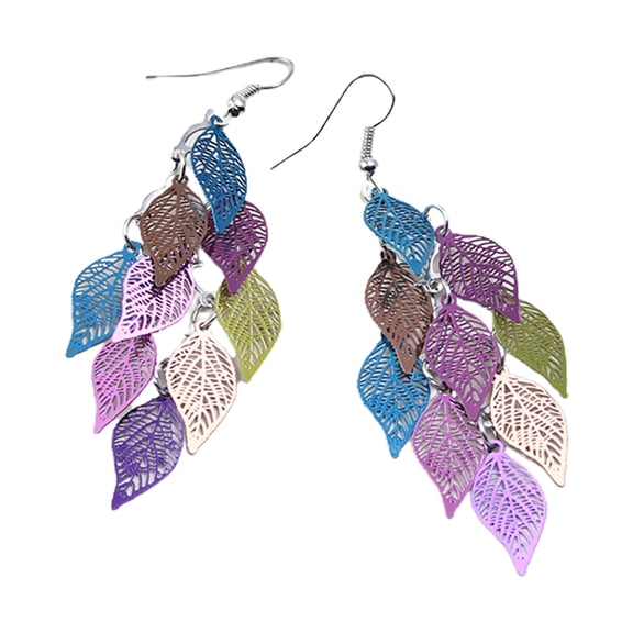 Grandest Birch 6 Pair Lady Earrings Leaf Shape Long Exquisite Creative Drop Earrings for Prom,Multicolor