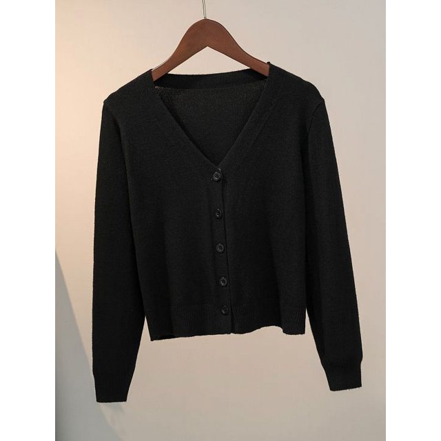 Suéter de punto con botones para mujer, chaqueta con cuello en V, manga larga, Tops cortos informales, gris y blanco, otoño e invierno, 2024