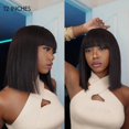 thumbnail image 6 of Supreme 13A Celebrity Grade 100% Unprocessed Human Hair Straight Bob Wig with Bangs 10" Wig- Monique, 6 of 6