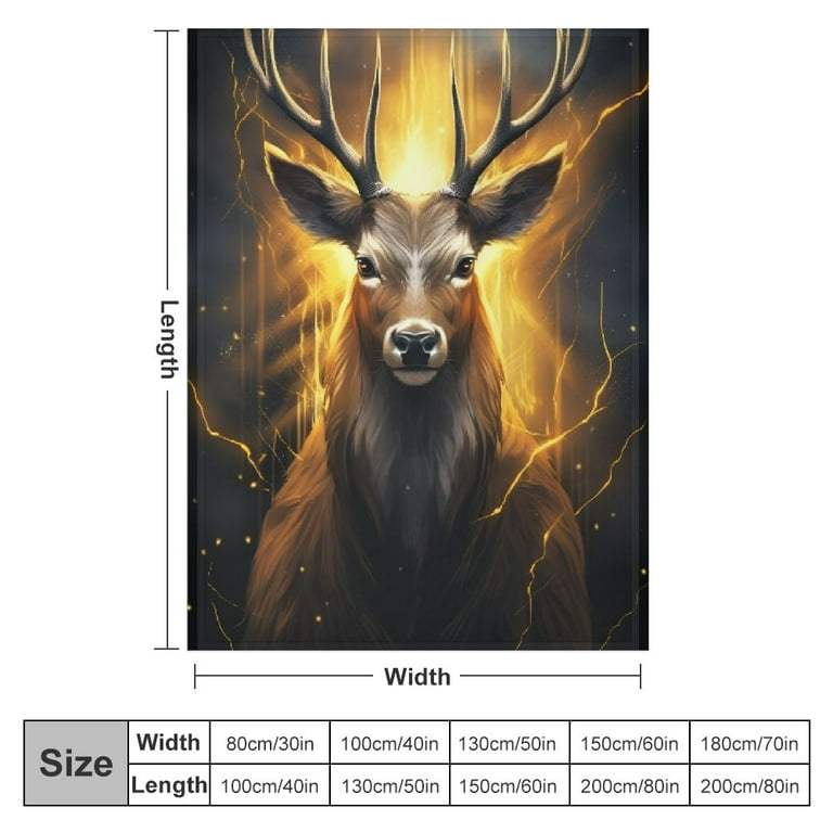 ARISTURING Deer Gifts Blanket Cool Black Gold Fire Lightning Deer Blankets Deer Gifts for Men Women Kids Funny Deer Hunting Gifts Gifts for