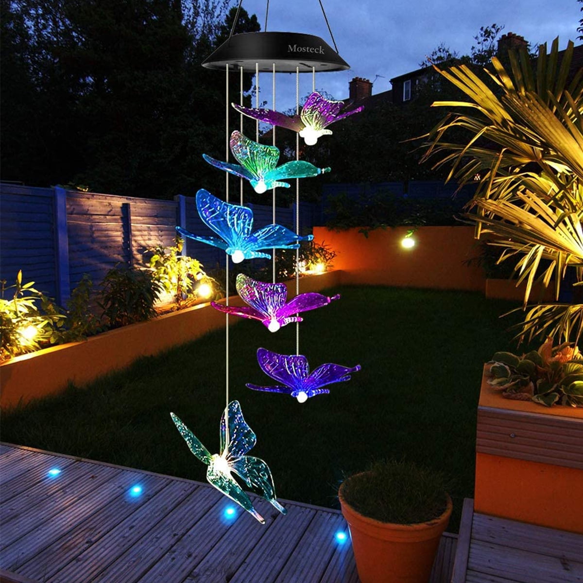 Solar Powered Windchime Color-Changing Led Hanging Lamp Light Wind Chime for Outdoor Indoor Gardening Yard Pathway Decor EEEKit Butterfly Solar Wind Chimes 