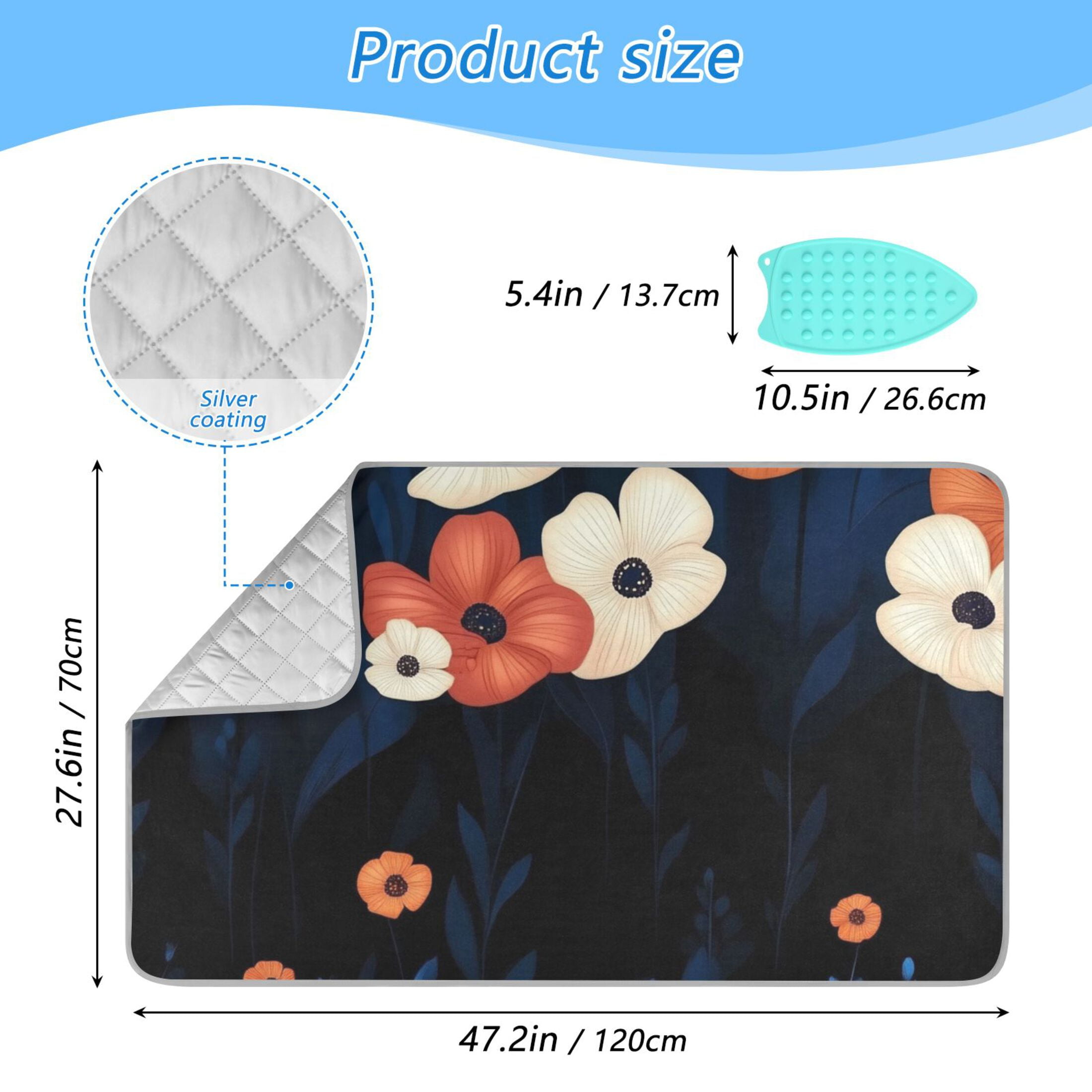 Orange and White Flowers Ironing Mat Blanket for Table Top Travel Portable Ironing Board Pad 47.2x27.6 Inch