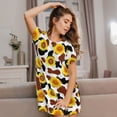 thumbnail image 3 of Disketp Cow Print Sunflower para Camisón Corto de Manga Corta para Mujeres, Camisón Cómodo con Escote Redondo, Bonito y Confortable, 3 of 6