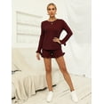 thumbnail image 5 of Purcoar 2 Piece Women Lounge Outfits Solid Color Basic Knit Sweater Set With Pocket Shorts, 5 of 6