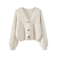thumbnail image 2 of Baberdicy Cardigan Sweaters for Women Womens Solid Color Sweater Women Vintage Tops Loose Outer Wear V Neck Short Knitted Cardigan Ja V Neck Cardigan Sweaters for Women One Size, 2 of 5