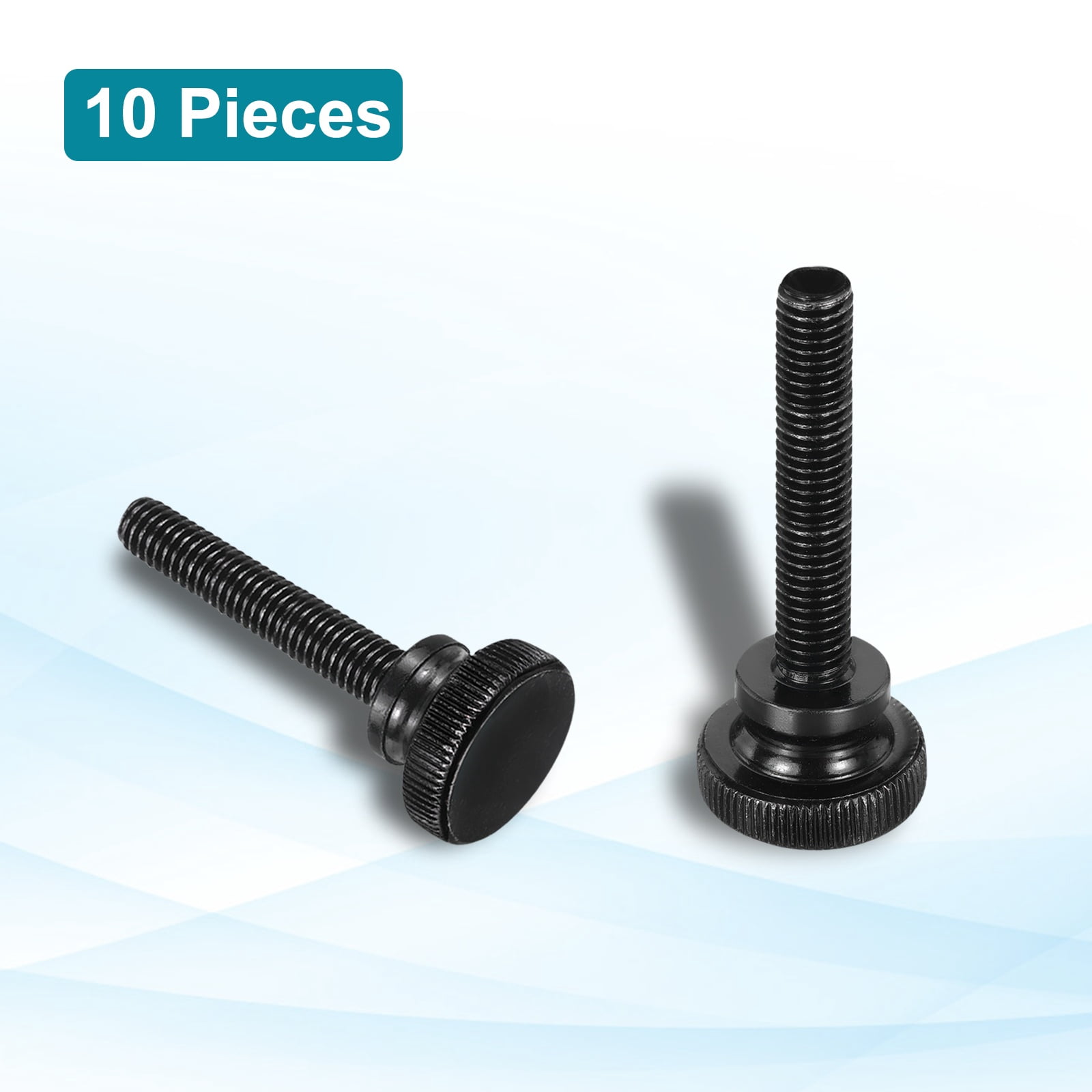 Uxcell M8x45mm Knurled Thumb Screws, Black Steel Flat Head Thumb Screws Zinc Plated Metric Knurled Head Bolts with Shoulder Grip Knobs Hand Tighten Thread Fasteners, 10 Pcs