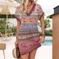 thumbnail image 5 of CHIUNL Summer Dresses for Women, V Neck Short Sleeve Ethnic Floral Mini Dress with Pockets, Casual Boho T-Shirt Dress, Fashion Vacation Outfits for Beach, Women Clothing (Pink S), 5 of 8