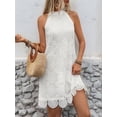 thumbnail image 5 of Women'S Sleeveless Halter Neck Water Soluble Lace Embroidered Dress Summer Elegant White S, 5 of 9