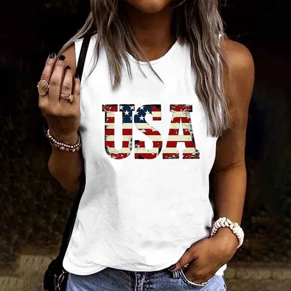 Mifsaly 4Th of July Shirts Women Tank Tops Cotton Usa Flag Graphic Patriotic Sleeveless Top Loose Fit Soft Breathable Versatile Summer Shirts M