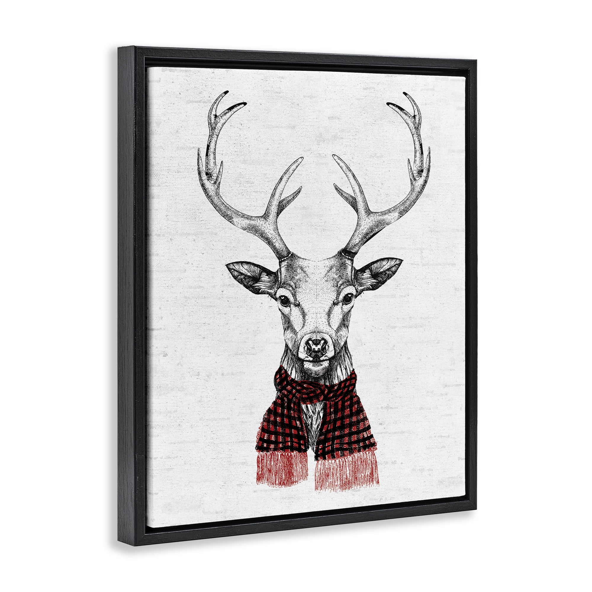 Stupell Industries Holiday Deer with Scarf Animals & Insects Painting Black Floater Framed Canvas Art Print Wall Art, 17 x 21