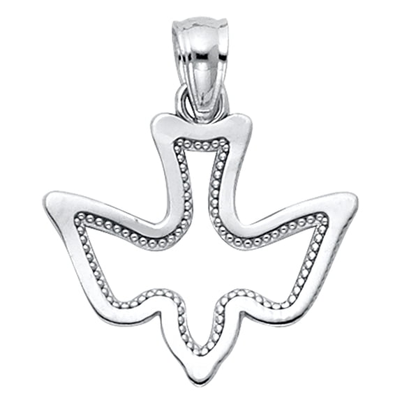 Wellingsale 14K White Gold Polished Milgrain Ornate Religious Holy Spirit Dove Charm Pendant