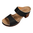 thumbnail image 7 of Women's Platform Heels Open Toe Wedge Sandals Summer Slides Solid Vintage Leather Comfy Casual Dress Pumps Shoes Black Size 6, 7 of 7