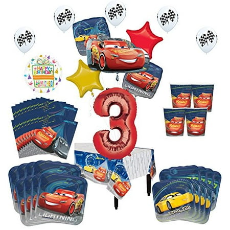 Disney Cars 3rd Birthday Party Supplies 8 Guest Kit and Balloon Bouquet Decorations